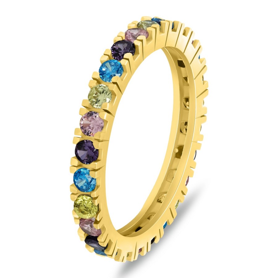 Brilio Silver Hravý pozlacený prsten s barevnými zirkony RI116YRBW 58 mm - Prsteny Prsteny s kamínkem