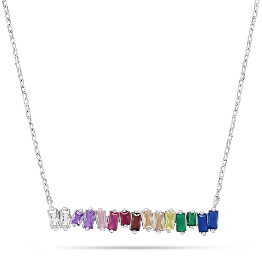 Brilio Silver Hravý stříbrný náhrdelník s barevnými zirkony NCL148WRBW - Náhrdelníky