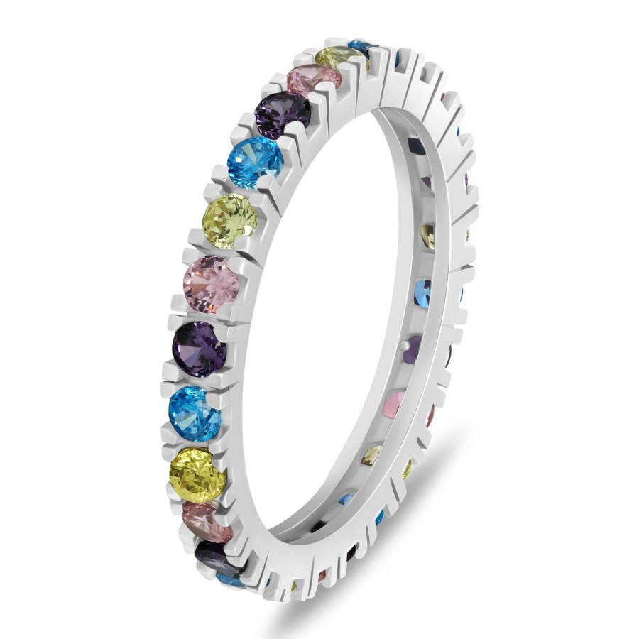 Brilio Silver Hravý stříbrný prsten s barevnými zirkony RI116WRBW 52 mm - Prsteny Prsteny s kamínkem