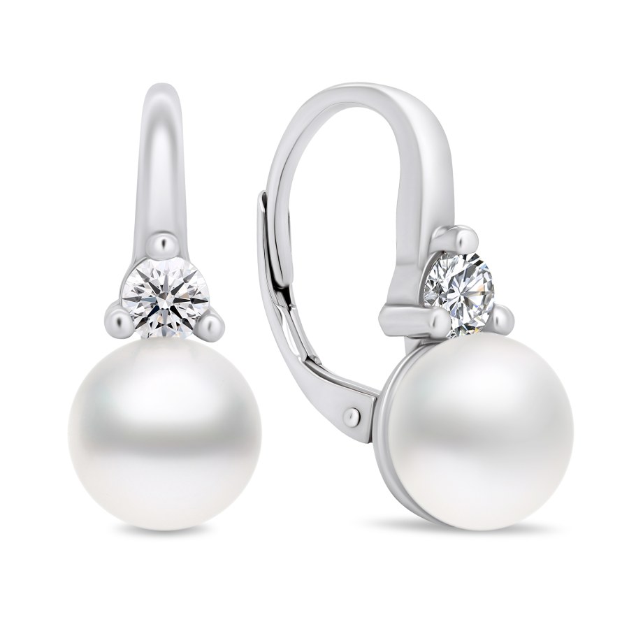 Brilio Silver Jedinečné stříbrné náušnice s perlami a zirkony EA364W - Náušnice Visací náušnice