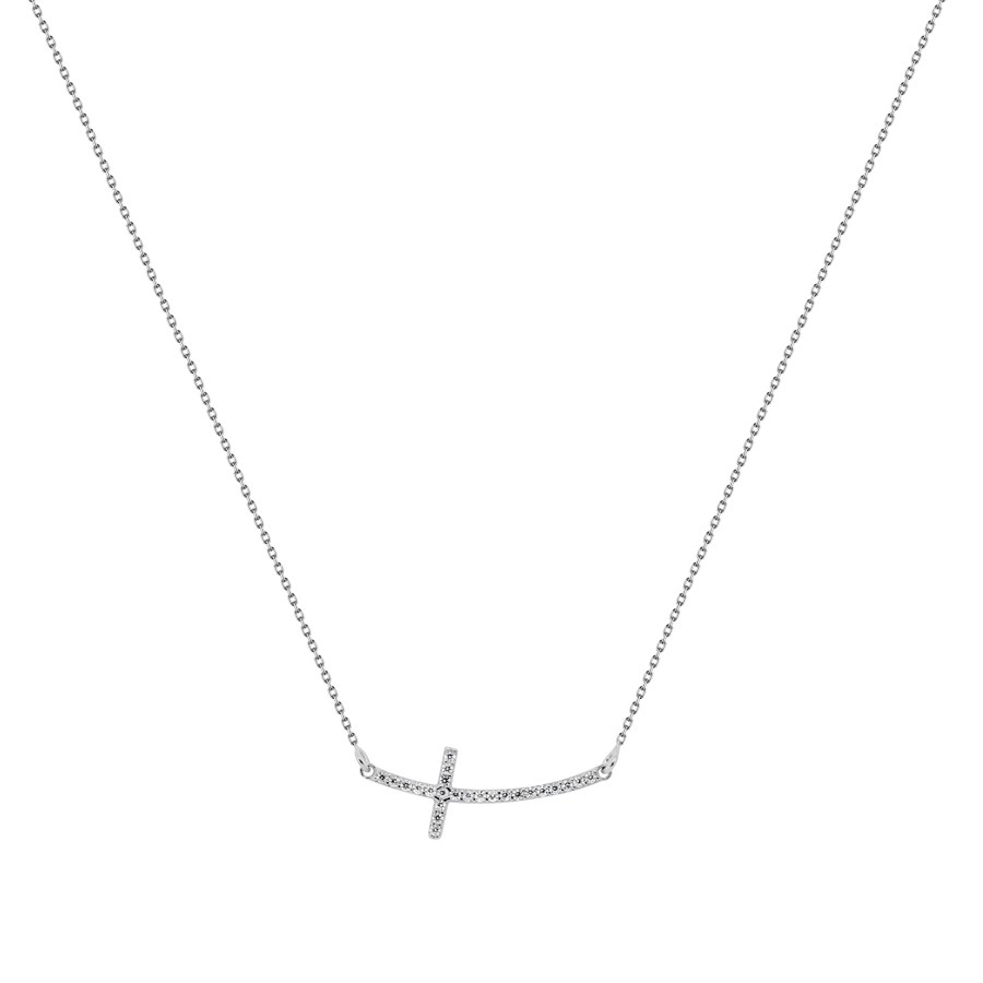 Brilio Silver Jemný stříbrný náhrdelník Křížek se zirkony NCL22W - Náhrdelníky