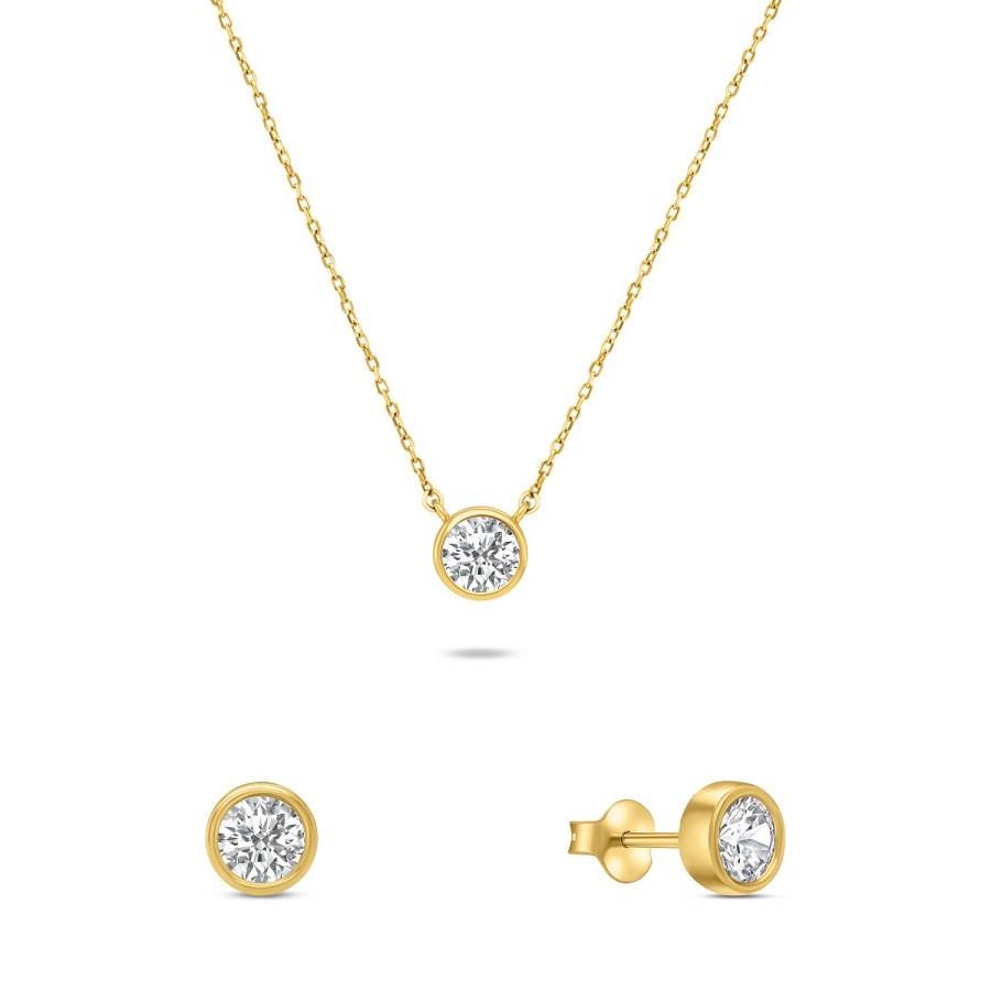Brilio Silver Moderní pozlacený set šperků se zirkony SET220Y (náušnice, náhrdelník) - Náušnice Pecky