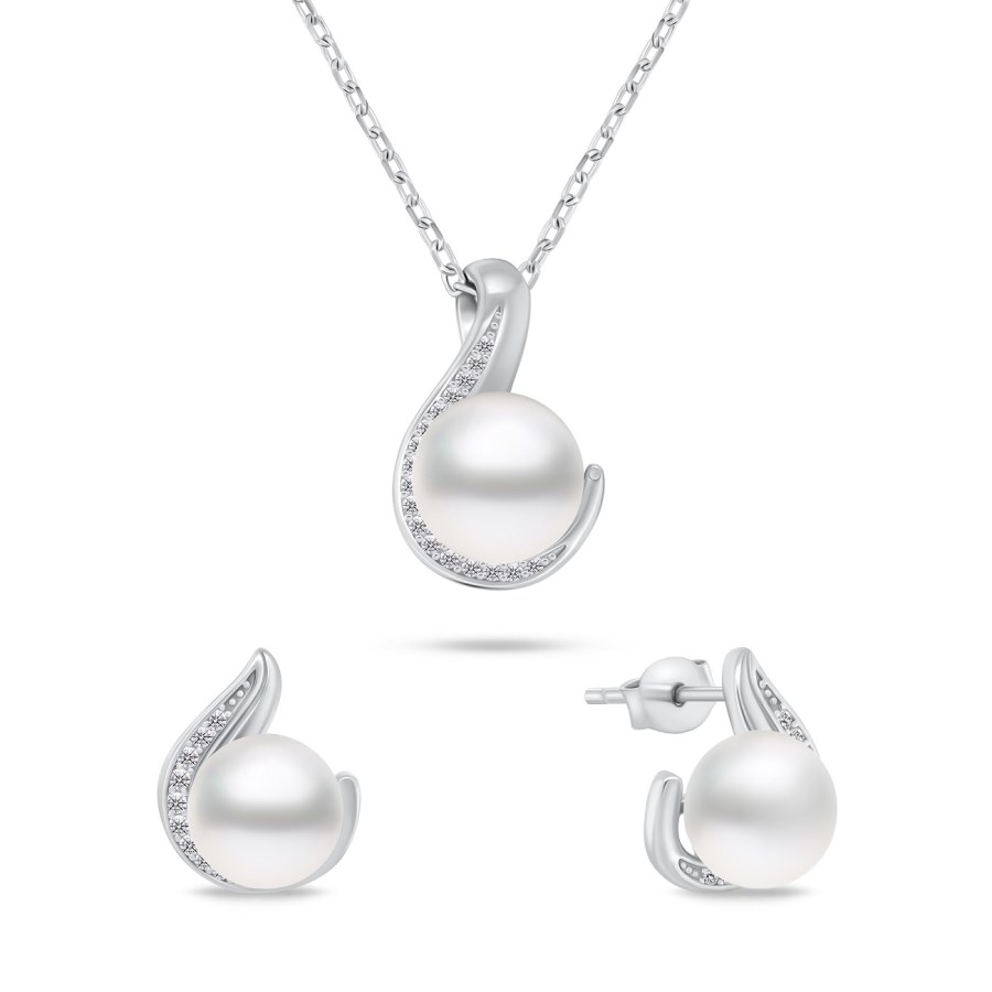 Brilio Silver Nadčasová sada šperků s pravými perlami SET240W (náušnice, náhrdelník) - Náušnice Pecky