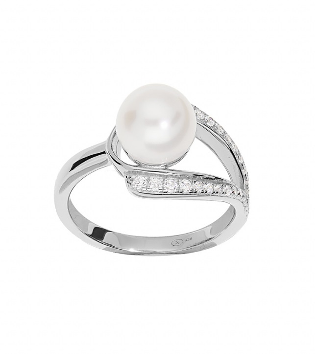 Brilio Silver Nadčasový stříbrný prsten s pravou perlou a zirkony ML05699A 52 mm - Prsteny Prsteny s kamínkem