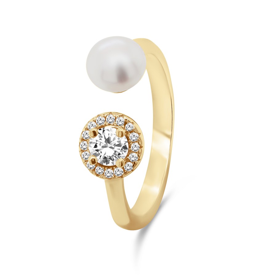 Brilio Silver Nádherný pozlacený prsten s pravou perlou a zirkony RI062Y 55 mm - Prsteny Prsteny s kamínkem