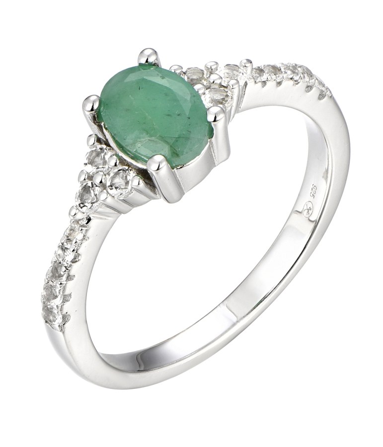 Brilio Silver Nádherný stříbrný prsten se smaragdem Precious Stone SRC0203U 50 mm - Prsteny Prsteny s kamínkem