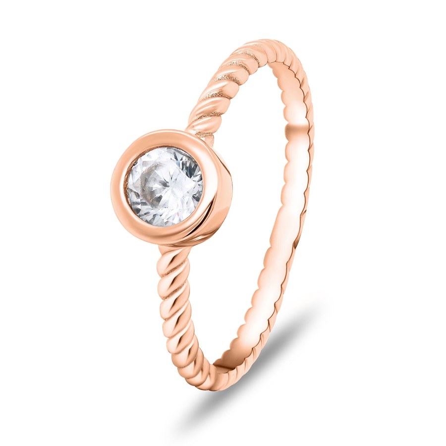 Brilio Silver Něžný bronzový prsten se zirkonem RI015R 50 mm - Prsteny Prsteny s kamínkem