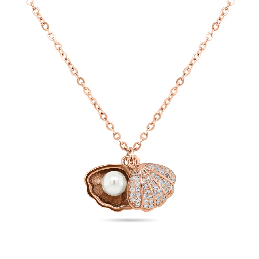 Brilio Silver Originální bronzový náhrdelník s perlou Lastura NCL21R (řetízek, 2x přívěsek) - Náhrdelníky