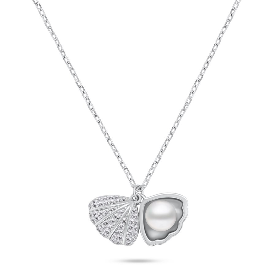 Brilio Silver Originální stříbrný náhrdelník s perlou Lastura NCL21W (řetízek, 2x přívěsek) - Náhrdelníky