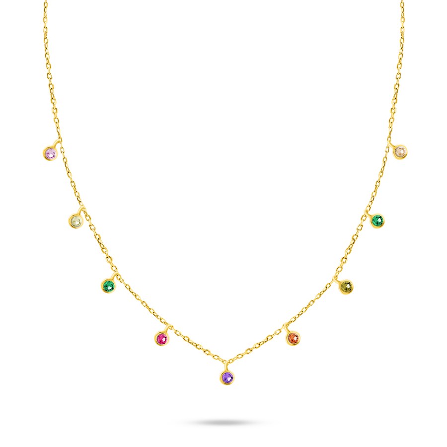 Brilio Silver Pozlacený náhrdelník s barevnými zirkony NCL60Y - Náhrdelníky