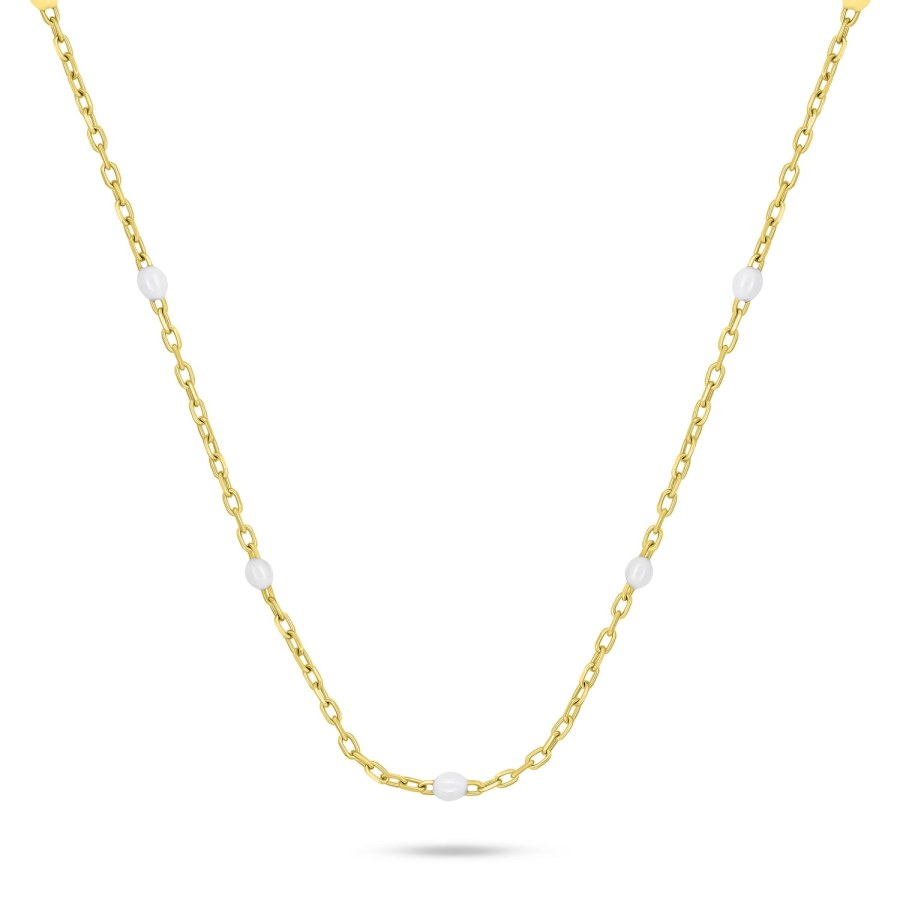 Brilio Silver Pozlacený náhrdelník s bílými kuličkami NCL112Y