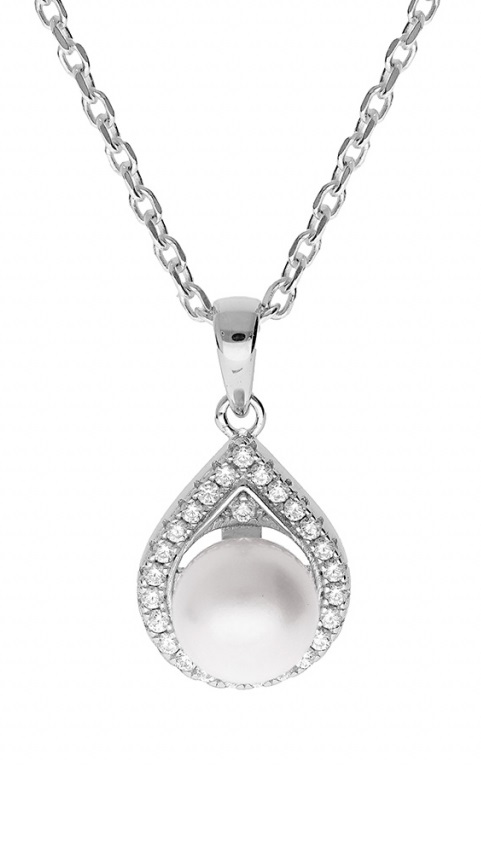 Brilio Silver Překrásný stříbrný náhrdelník s pravou perlou MP05320A (řetízek, přívěsek) - Náhrdelníky