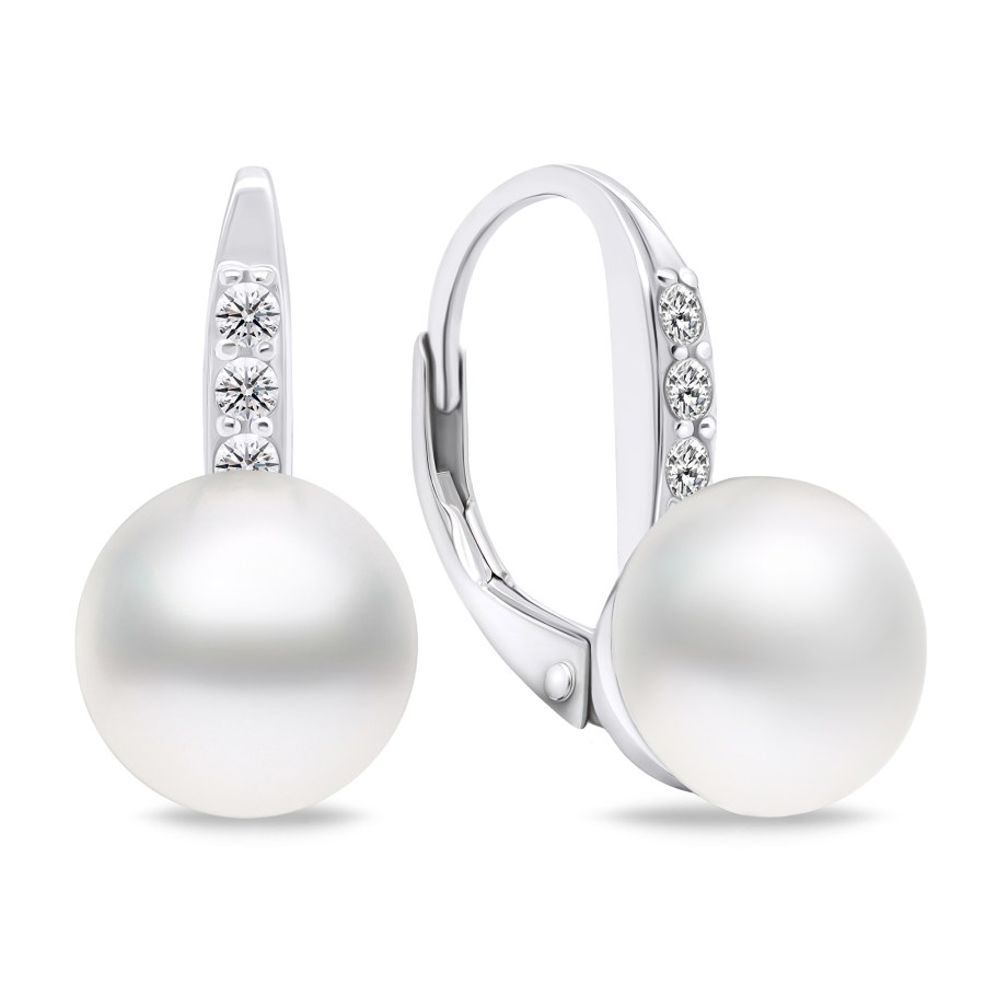 Brilio Silver Půvabné stříbrné náušnice s perlou a zirkony EA723W - Náušnice Visací náušnice