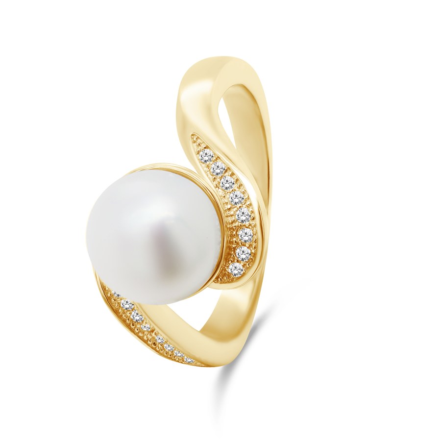 Brilio Silver Půvabný pozlacený prsten s pravou perlou RI061Y 50 mm - Prsteny Prsteny s kamínkem