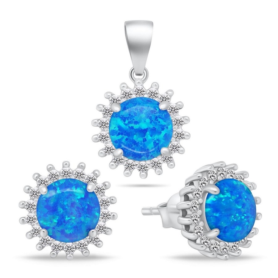 Brilio Silver Půvabný set šperků s modrými opály SET254WB (náušnice, přívěsek) - Náušnice Pecky