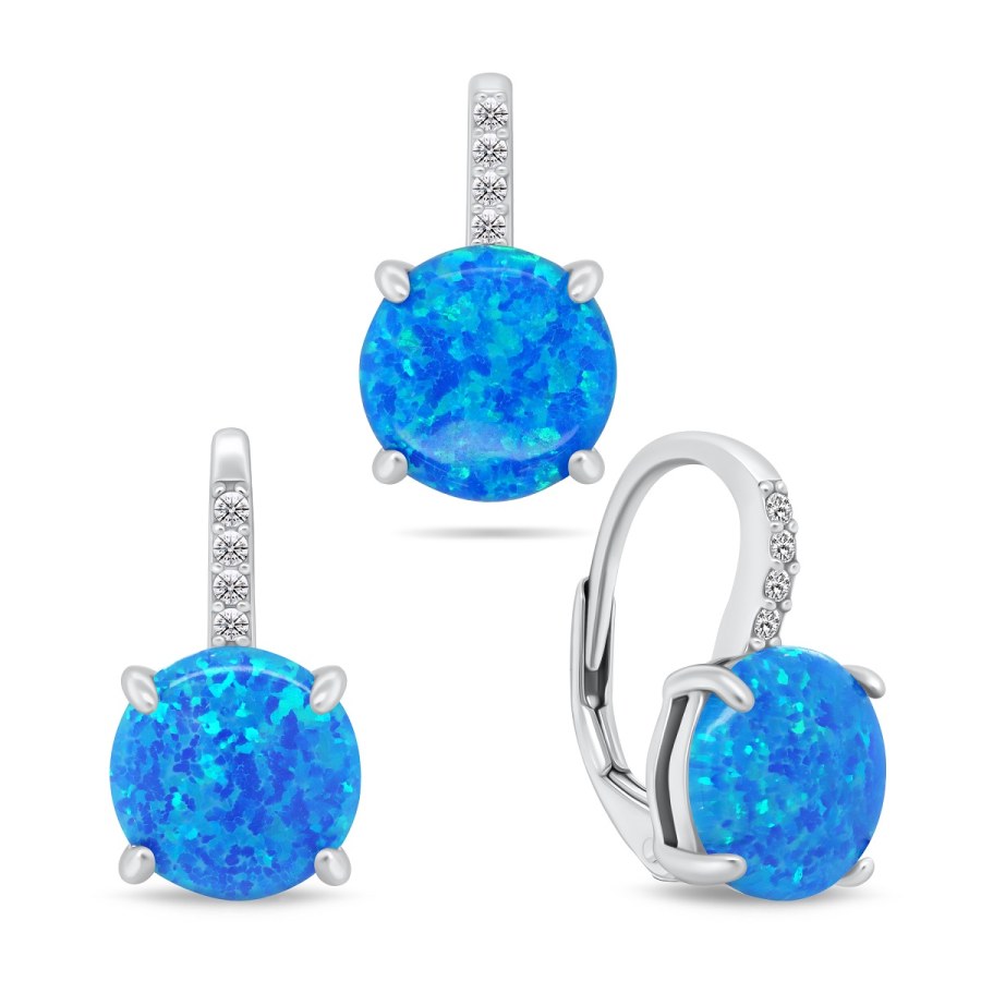 Brilio Silver Půvabný set šperků se syntetickými opály SET250WB - Náušnice Visací náušnice
