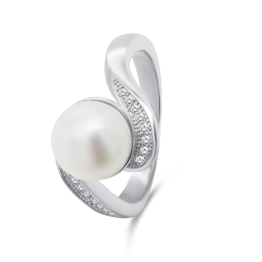 Brilio Silver Půvabný stříbrný prsten s pravou perlou RI061W 50 mm - Prsteny Prsteny s kamínkem