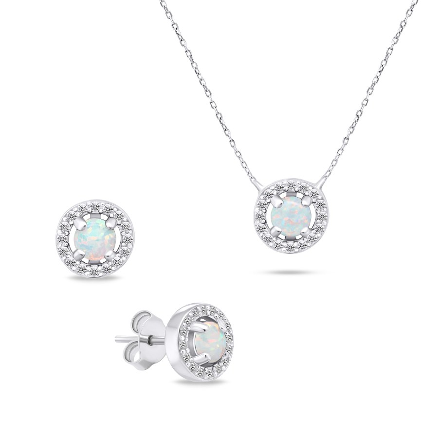 Brilio Silver Půvabný stříbrný set šperků s opály SET225W (náušnice, náhrdelník) - Náušnice Pecky