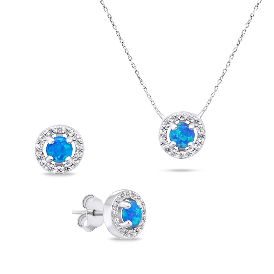 Brilio Silver Půvabný stříbrný set šperků s opály SET225WB (náušnice, náhrdelník) - Náušnice Pecky