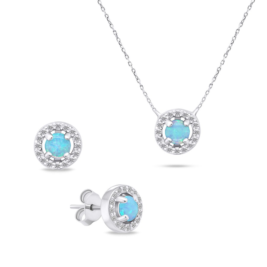 Brilio Silver Půvabný stříbrný set šperků s opály SET225WLB (náušnice, náhrdelník) - Náušnice Pecky