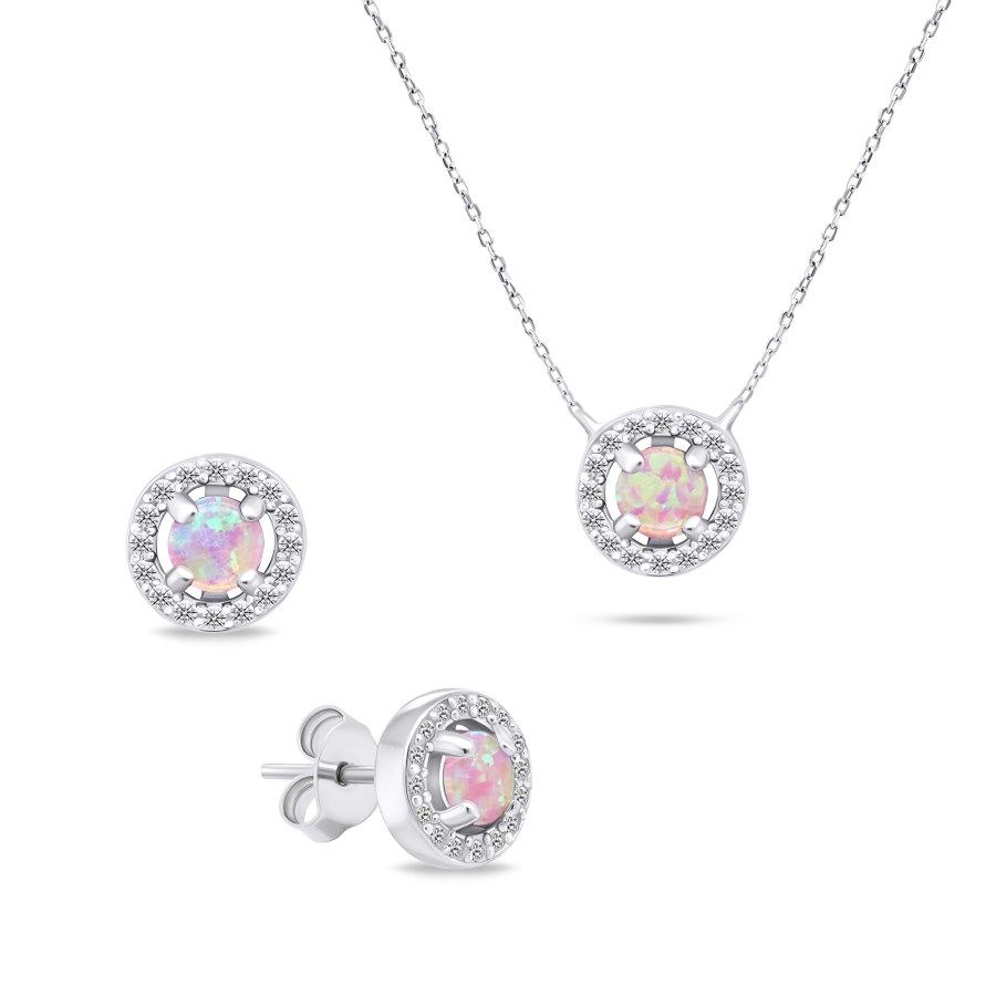 Brilio Silver Půvabný stříbrný set šperků s opály SET225WP (náušnice, náhrdelník) - Náušnice Pecky