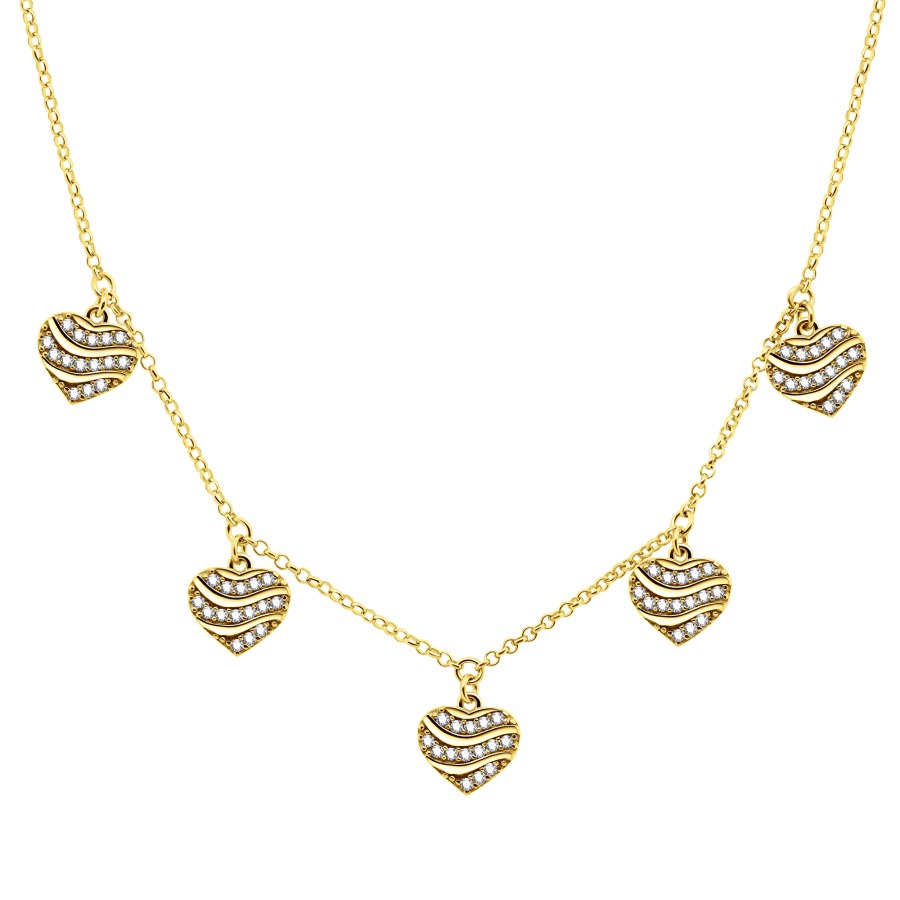Brilio Silver Romantický pozlacený náhrdelník se srdíčky NCL11Y - Náhrdelníky
