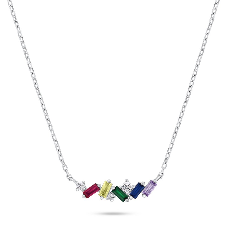 Brilio Silver Slušivý stříbrný náhrdelník s barevnými zirkony NCL125W - Náhrdelníky