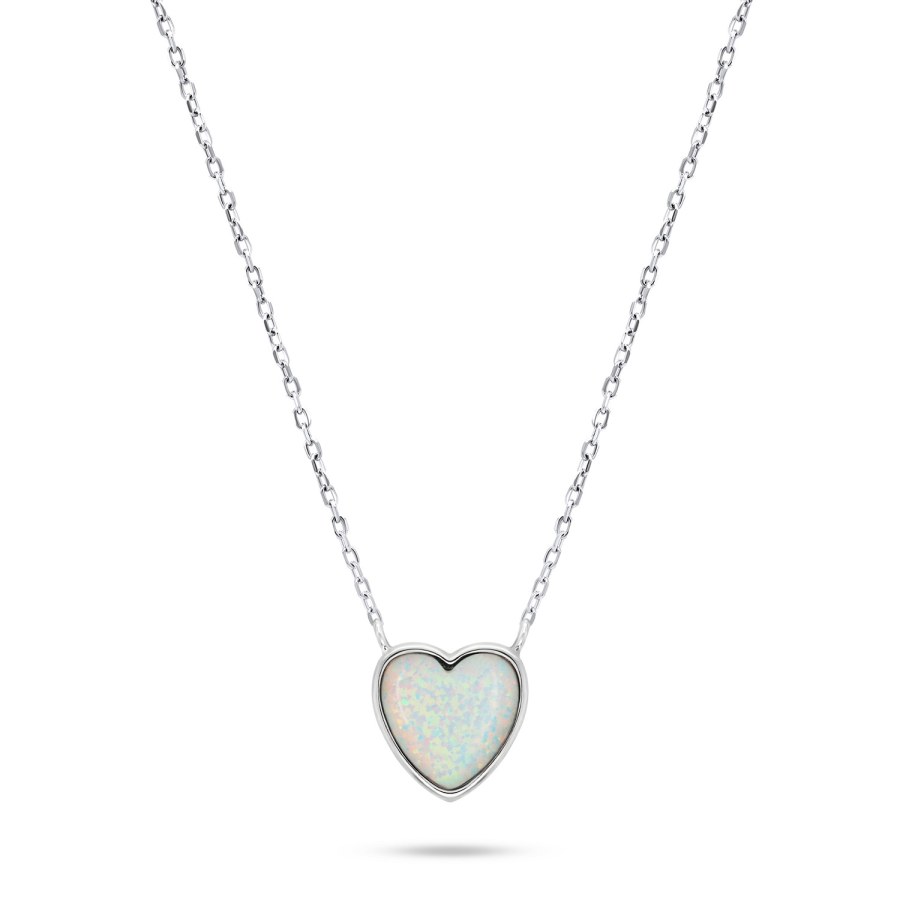 Brilio Silver Slušivý stříbrný náhrdelník Srdce s opálem NCL74W