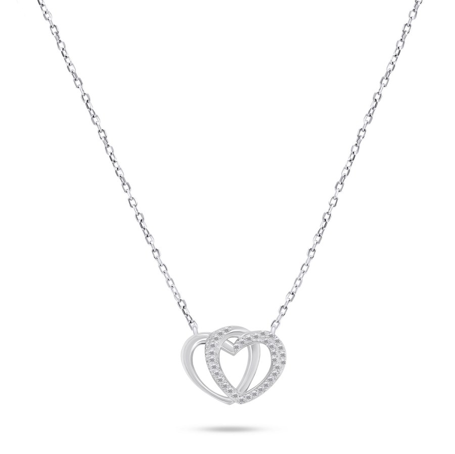Brilio Silver Slušivý stříbrný náhrdelník srdce se zirkony NCL83W - Náhrdelníky