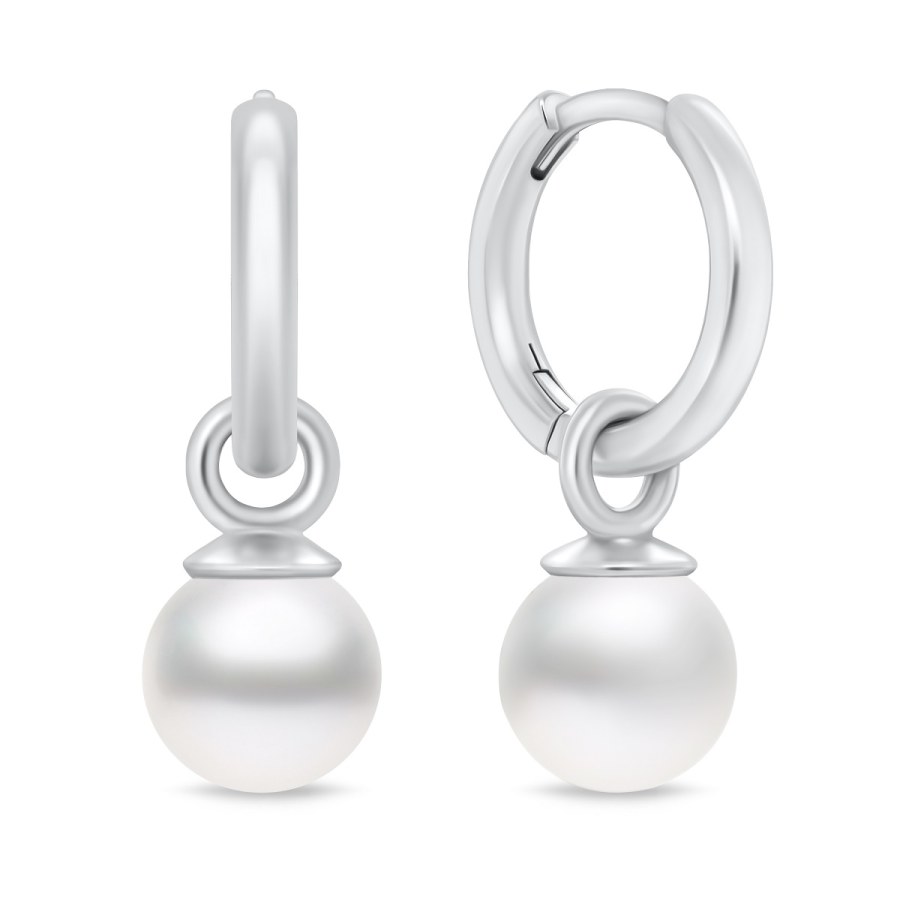Brilio Silver Stříbrné kruhové náušnice 2v1 se syntetickou Majorica perlou EA988W - Náušnice Visací náušnice