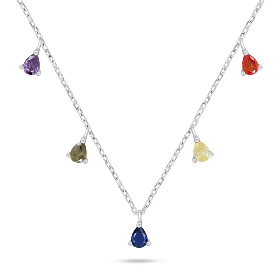 Brilio Silver Stříbrný náhrdelník s barevnými zirkony NCL137W - Náhrdelníky
