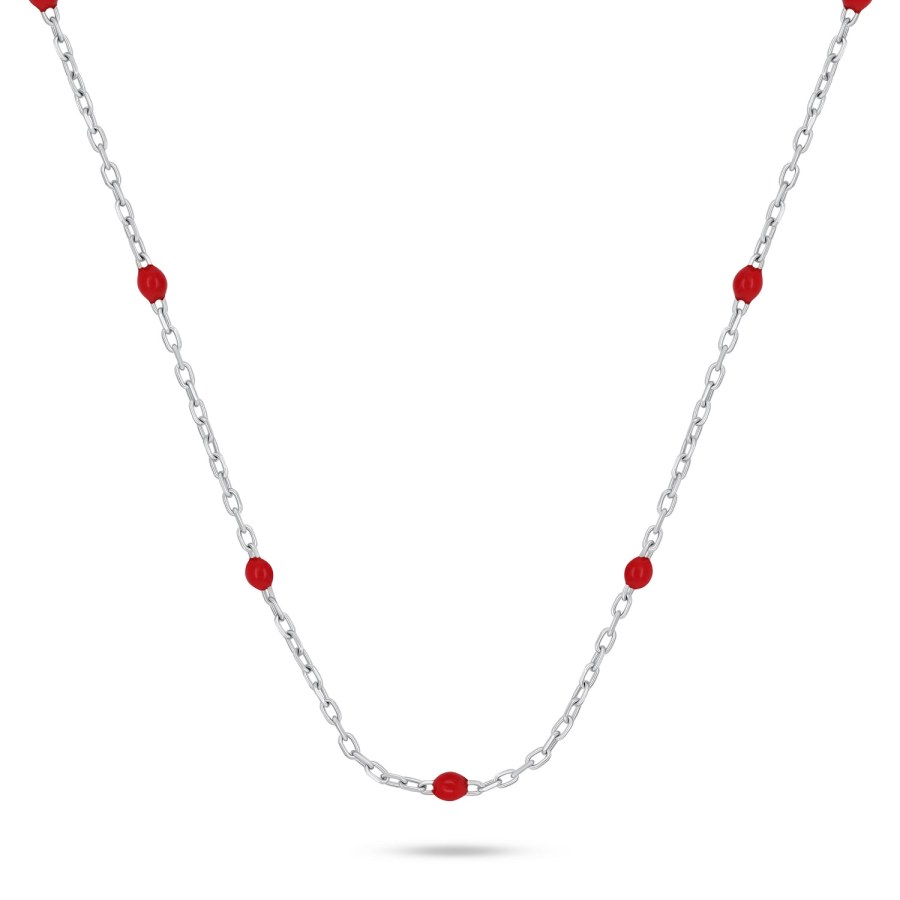 Brilio Silver Stříbrný náhrdelník s červenými kuličkami NCL112WR - Náhrdelníky