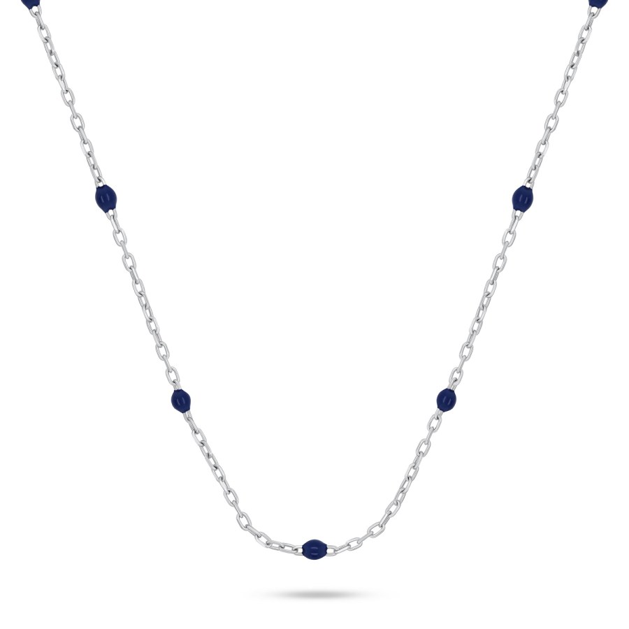 Brilio Silver Stříbrný náhrdelník s tmavě modrými kuličkami NCL112WB - Náhrdelníky