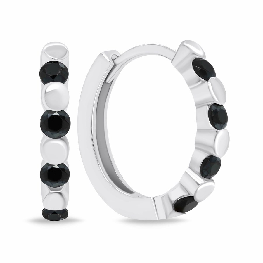 Brilio Silver Stylové stříbrné kruhy s černými zirkony EA676WBC - Náušnice Kruhy
