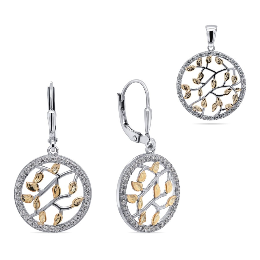 Brilio Silver Stylový bicolor set šperků SET215W(přívěsek, náušnice) - Náušnice Visací náušnice