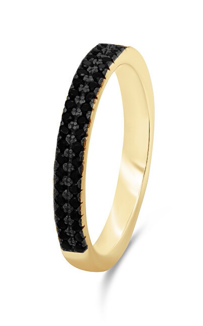 Brilio Silver Třpytivý pozlacený prsten s černými zirkony RI058Y 56 mm - Prsteny Prsteny s kamínkem