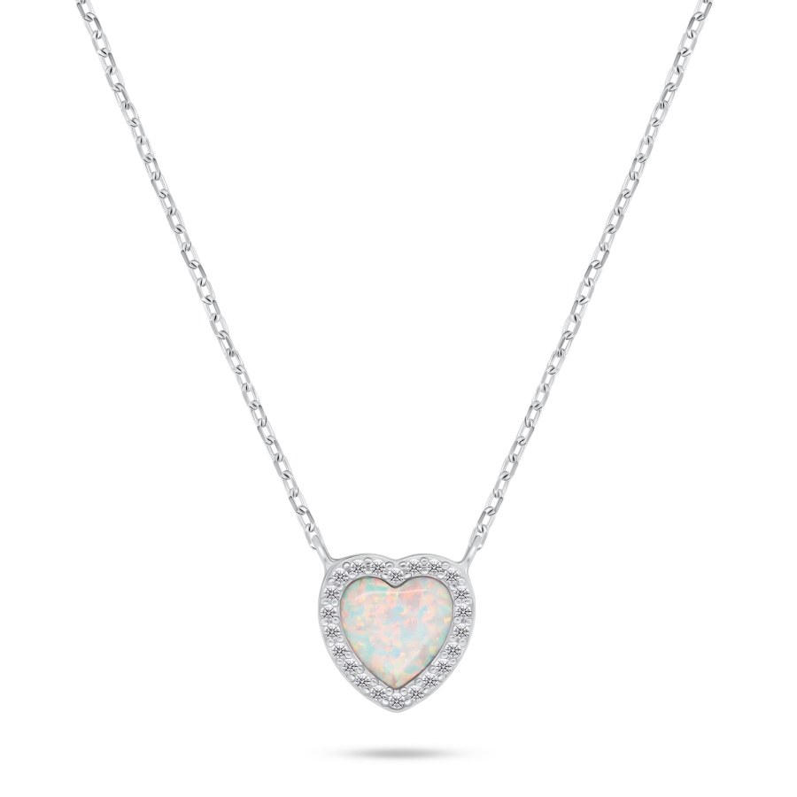 Brilio Silver Třpytivý stříbrný náhrdelník Srdce s opálem NCL134W - Náhrdelníky