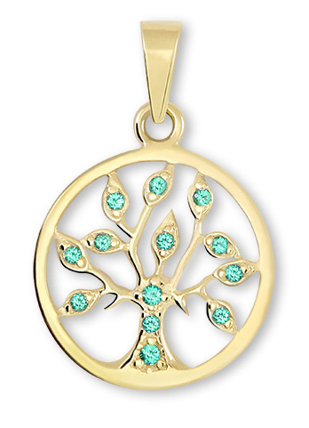 Brilio Zlatý přívěsek Strom života se zelenými krystaly 249 001 00442 - Přívěsky a korálky