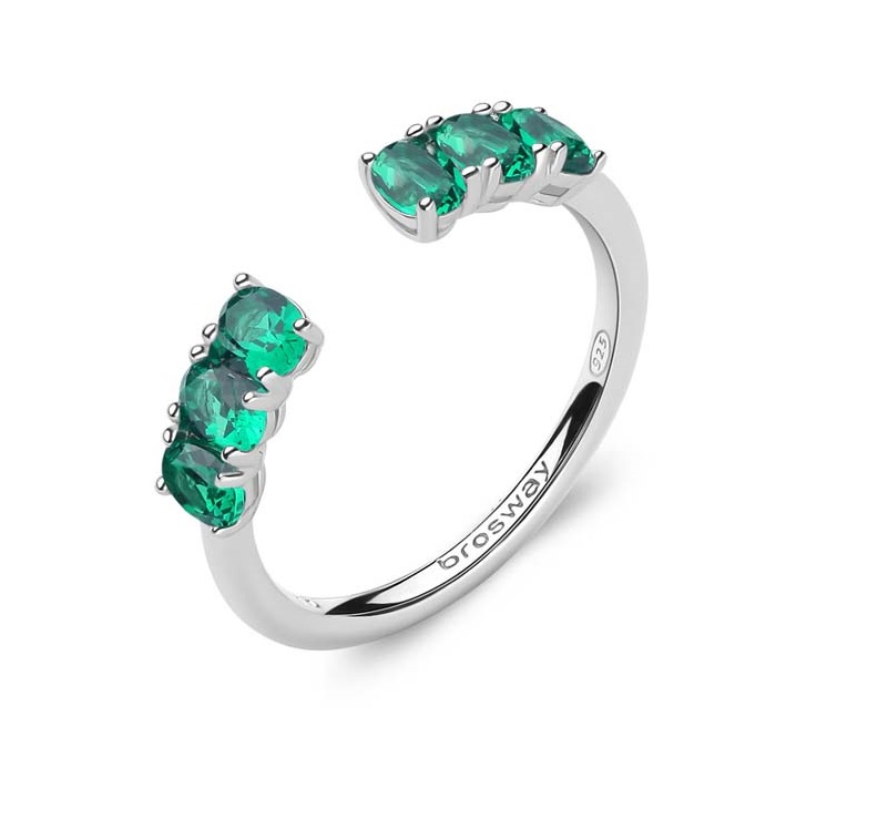 Brosway Blyštivý otevřený prsten Fancy Life Green FLG10 S (49 - 52 mm) - Prsteny Otevřené prsteny