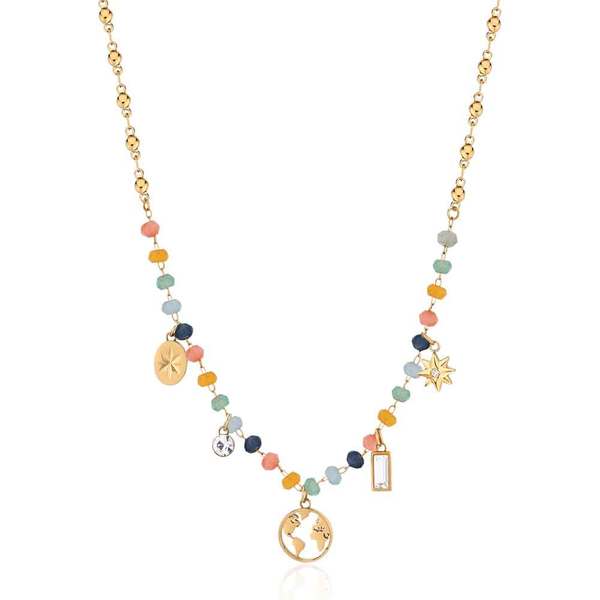 Brosway Slušivý pozlacený náhrdelník s korálky a přívěsky Chakra BHKN083