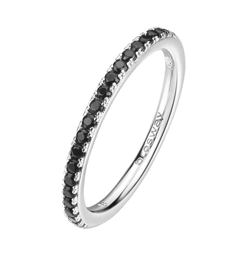 Brosway Třpytivý stříbrný prsten Fancy Mystery Black FMB69 50 mm - Prsteny Prsteny s kamínkem