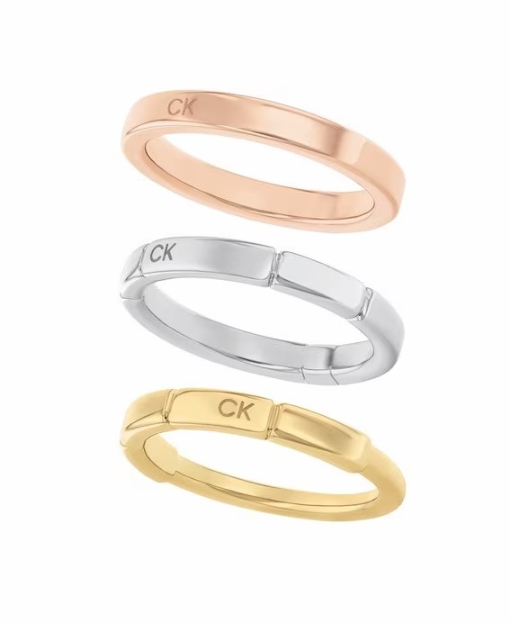 Calvin Klein Slušivý tricolor prsten 3 v 1 Soft Squares 35000458 54 mm - Prsteny Prsteny bez kamínku