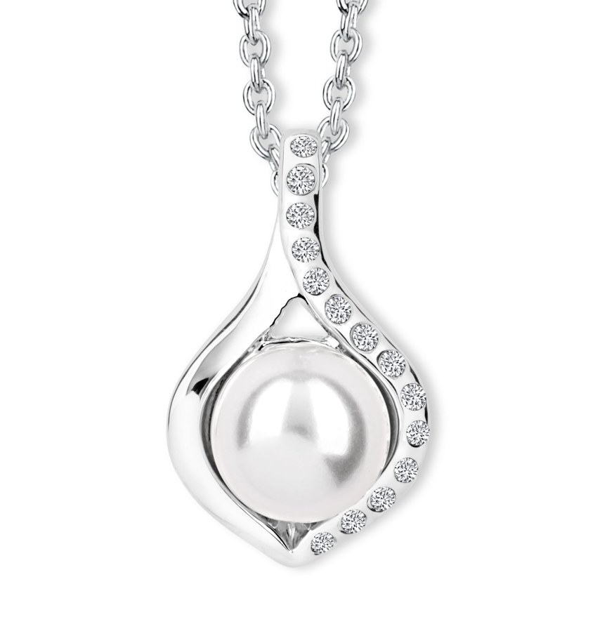 CRYSTalp Elegantní náhrdelník s perlou a krystaly Dahlia 30184.WHI.R - Náhrdelníky
