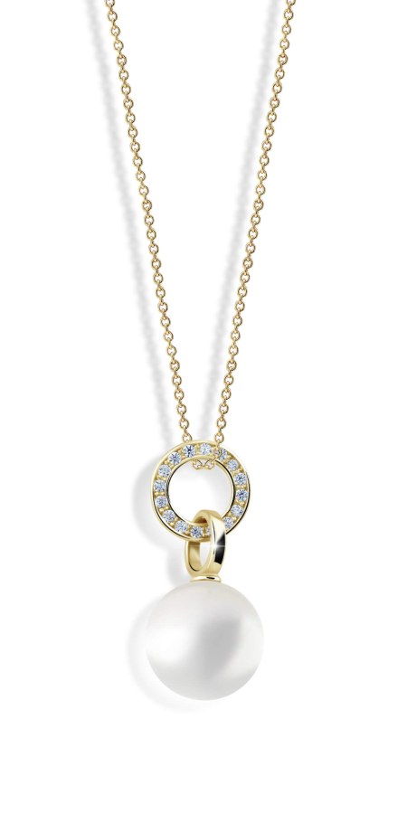 Cutie Jewellery Půvabný perlový přívěsek ze žlutého zlata se zirkony Z6303-3123-40-X-1 - Přívěsky a korálky