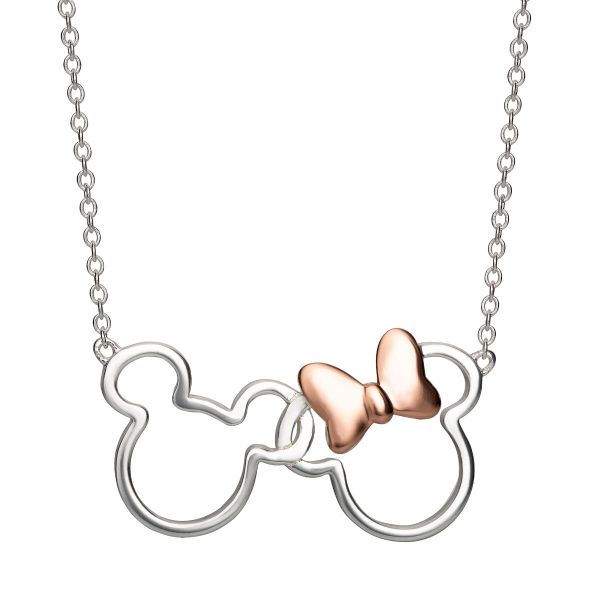 Disney Slušivý stříbrný bicolor náhrdelník Mickey and Minnie Mouse N902594TL-18 - Náhrdelníky
