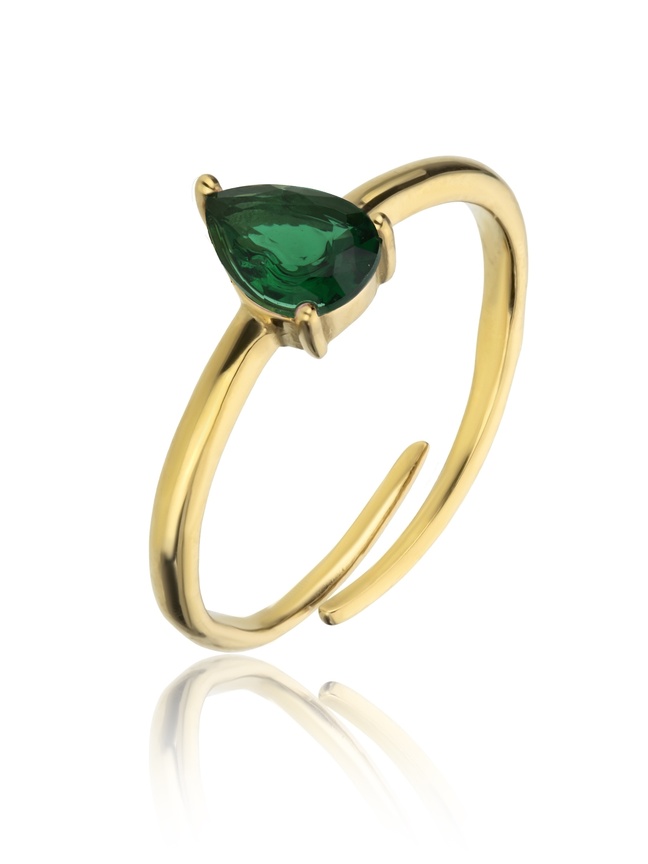 Emily Westwood Půvabný pozlacený prsten se zeleným zirkonem Presley EWR23063G - Prsteny Otevřené prsteny