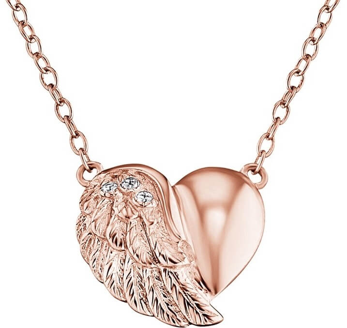 Engelsrufer Růžově zlacený stříbrný náhrdelník Srdce s křídlem a zirkony ERN-LILHW-R - Náhrdelníky