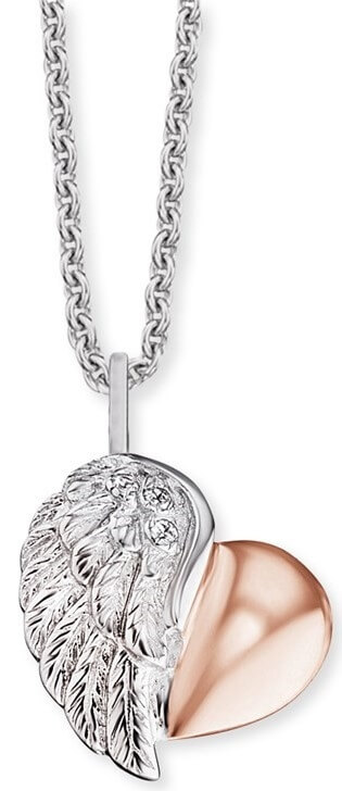 Engelsrufer Stříbrný bicolor náhrdelník Srdce s křídlem a zirkony ERN-LILHEARTWBI - Náhrdelníky