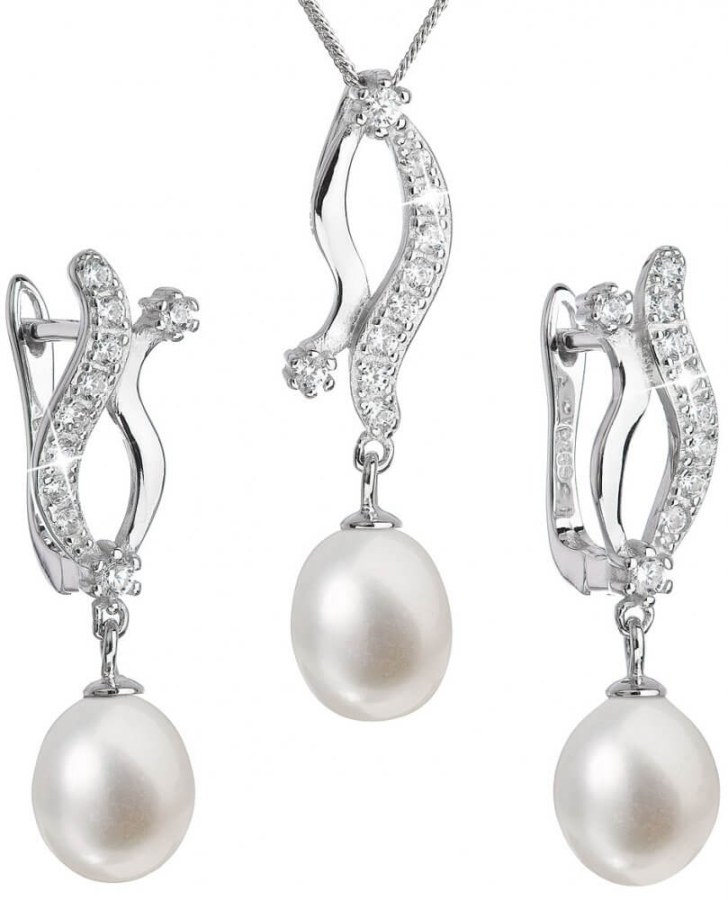 Evolution Group Luxusní stříbrná souprava s pravými perlami Pavona 29028.1 (náušnice, řetízek, přívěsek)