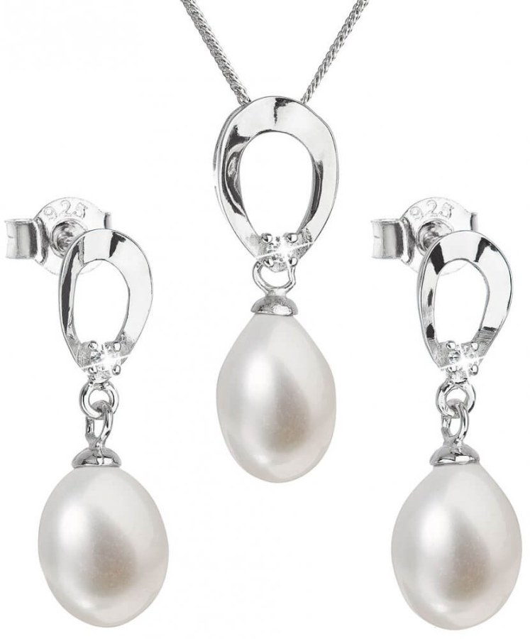 Evolution Group Luxusní stříbrná souprava s pravými perlami Pavona 29029.1 (náušnice, řetízek, přívěsek) - Sety šperků Soupravy šperků